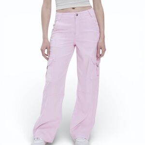 Y2K Pink High Rise Dreamy Drape Baggy Wide Leg Cargo Pants 6 Utility Barbiecore